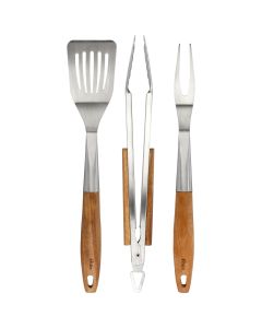 Oster Balincourt 3 Piece Stainless Steel and Wood BBQ Tool Set in Brown