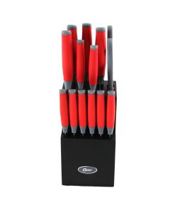 Oster Lindbergh 14 Piece Stainless Steel Blade Cutlery Set in Red