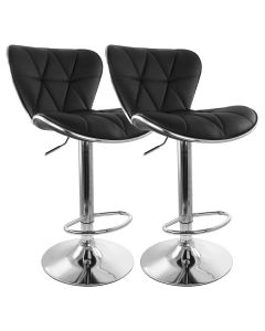 Elama 2 Piece Diamond Tufted Faux Leather Adjustable Bar Stool in Black with Chrome Trim and Base