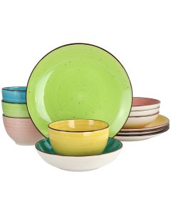 Elama Hudson 12 Piece Double Bowl Stoneware Dinnerware Set in Assorted Colors