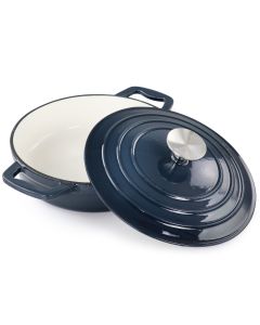 MegaChef 2 Quart Round Enameled Cast Iron Braiser Pan in Dark Blue